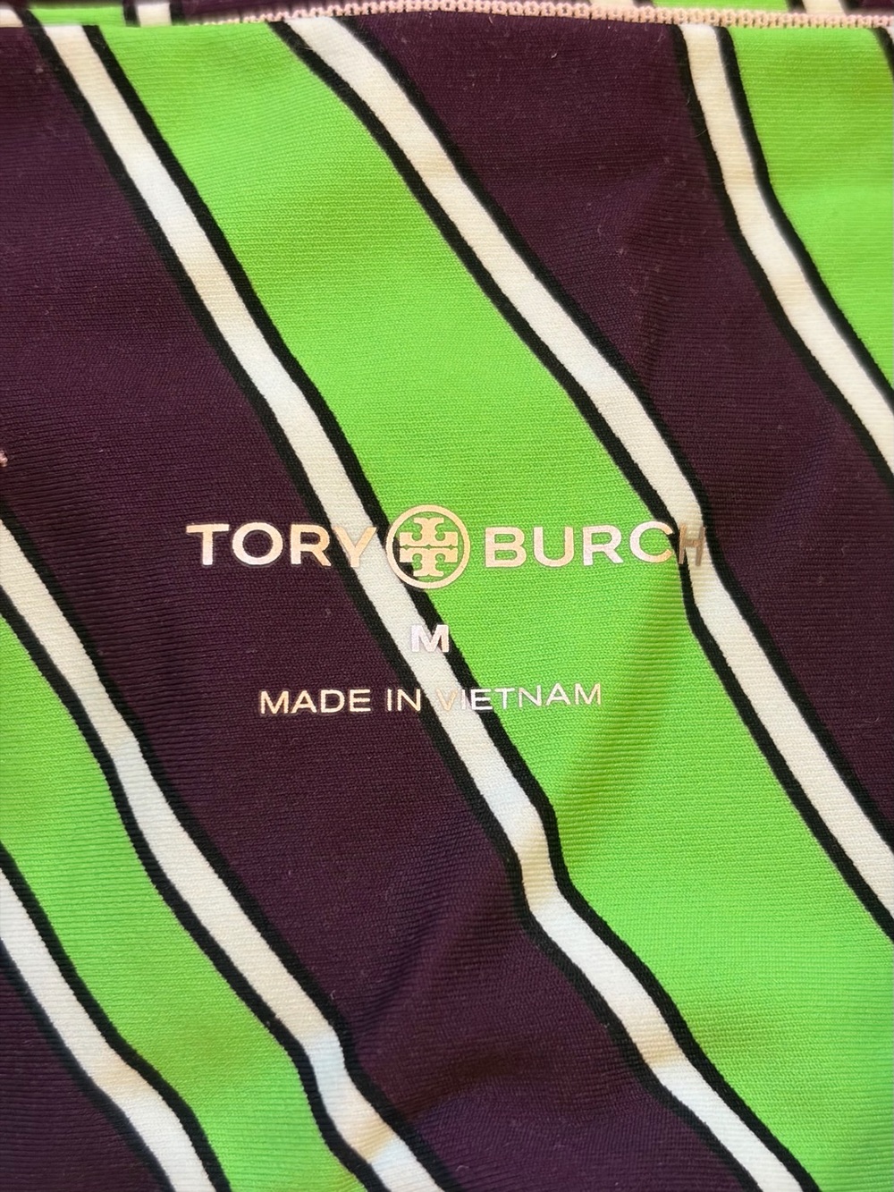 Tory Burch Purple Leggings with Lime Green & Cream Graphic Print - Picture 6 of 7